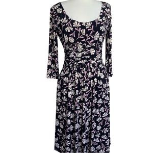 LONDON TIMES Black Tan Dress Size 10 Leaf Print Stretch